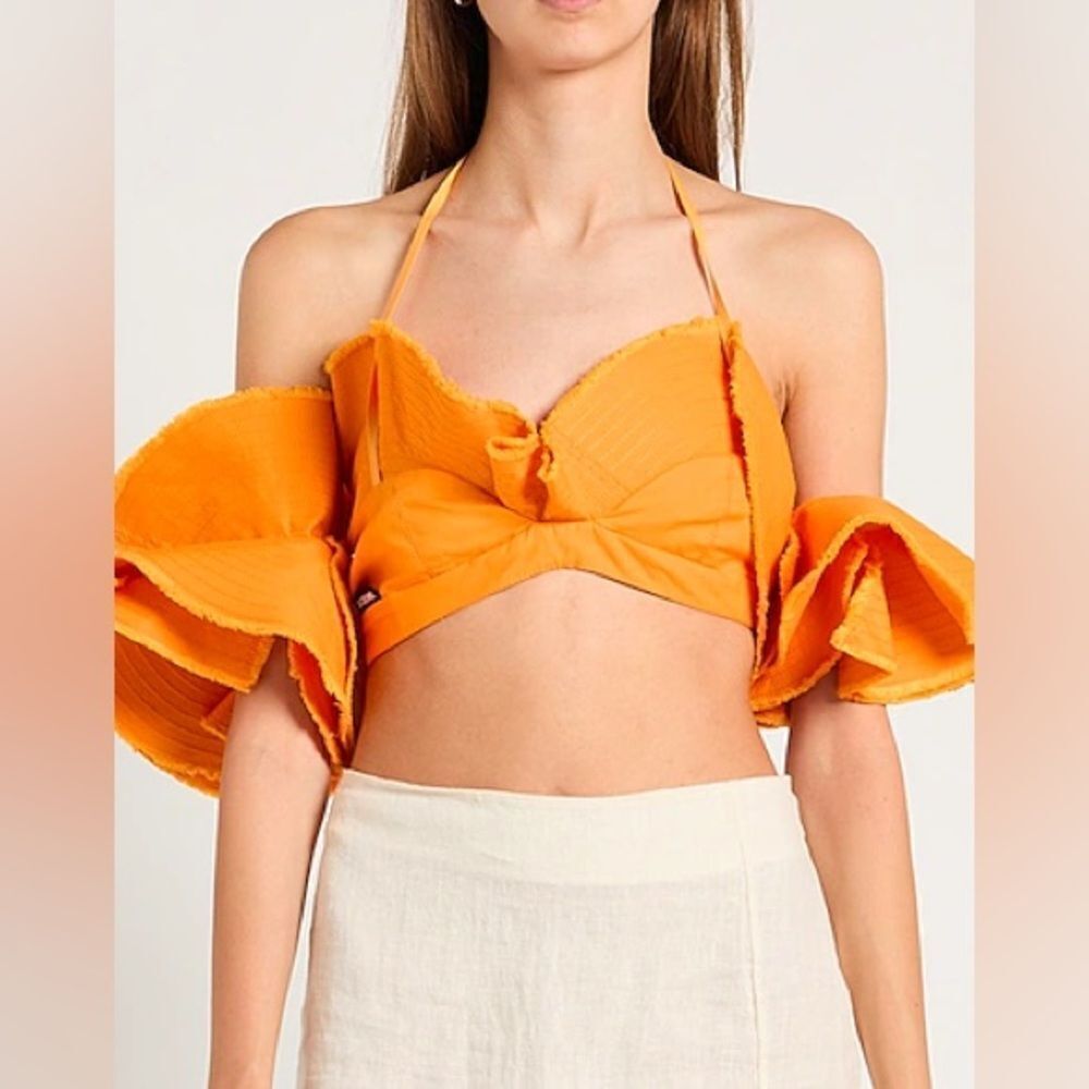 NEW JACQUEMUS La Brassière Artichaut cotton crop top in orange - Picture 13 of 17